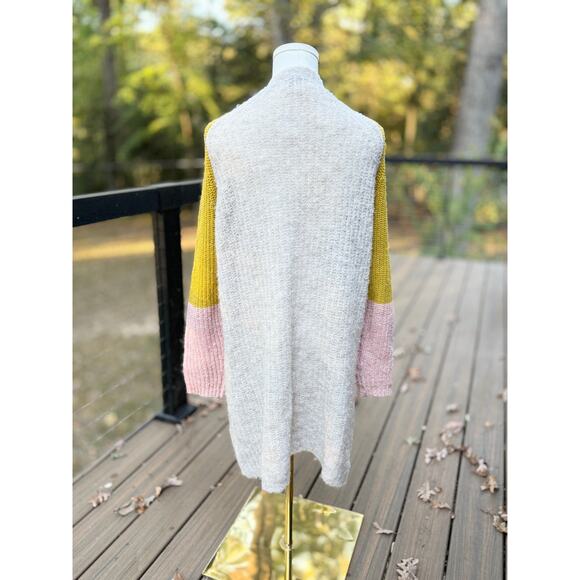 Anthropologie Pepin Colorblock Open Cardigan Sweater Mustard Pink Ivory Small - Picture 7 of 7